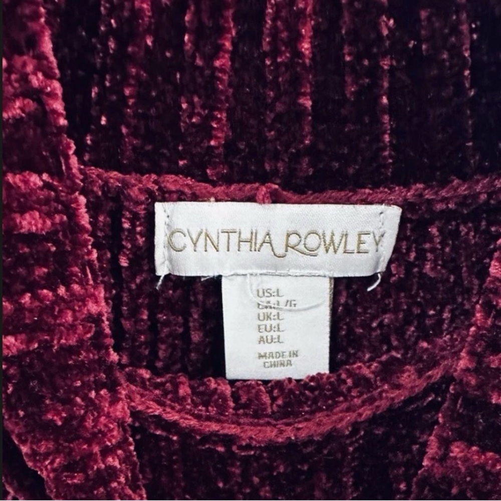 Cynthia Rowley Plush Chenille Turtleneck Sweater - Burgundy Large - Picture 3 of 4